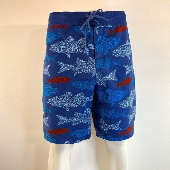 Vineyard Vines Men's Blue Shark Printed Board Swim Shorts - Size 38 - Picture 1 of 7